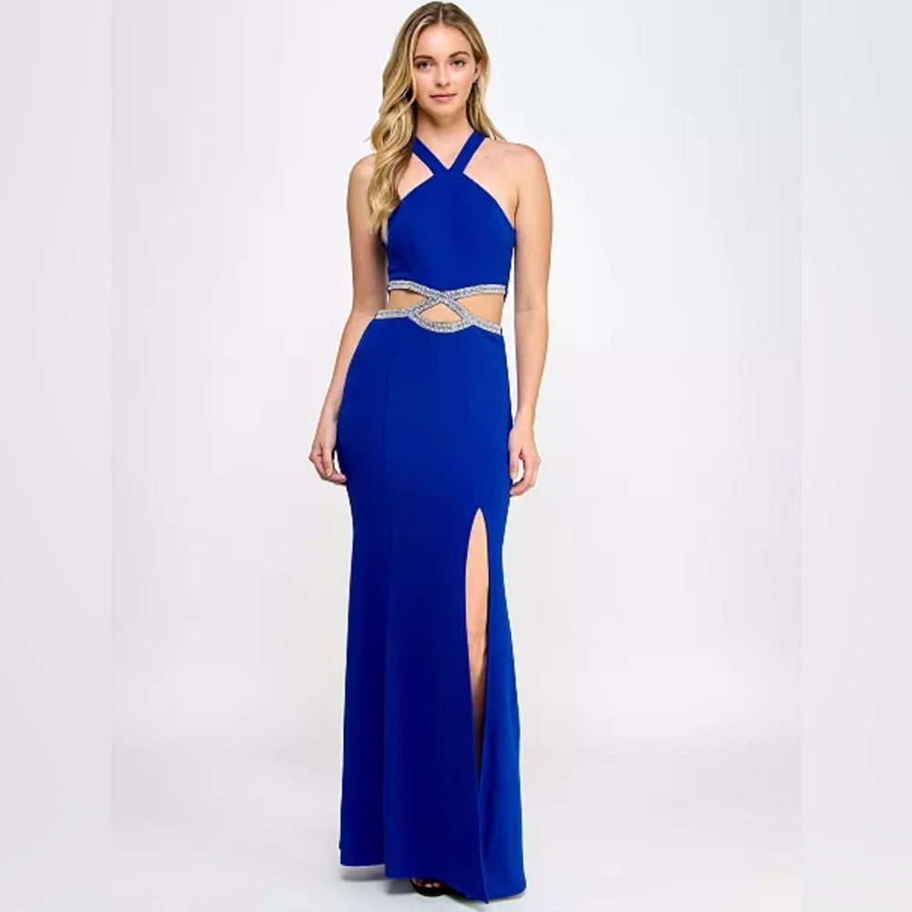 Speechless Prom Dress - Flattering Blue Halter Dress size 1
